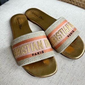 Christian Dior Canvas Lurex Embroidered Dway Slide Sandals Size 36 / US 6